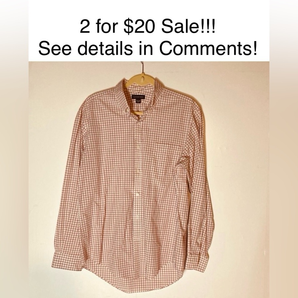 Lands End Plaid White/Red Button Up, size 16.5/35